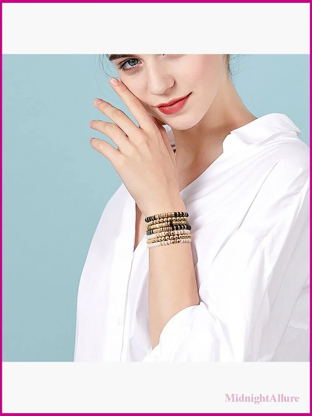 Stackable Heishi Bracelet Set Stretch Gold Plated Clay Bead Beach Layering